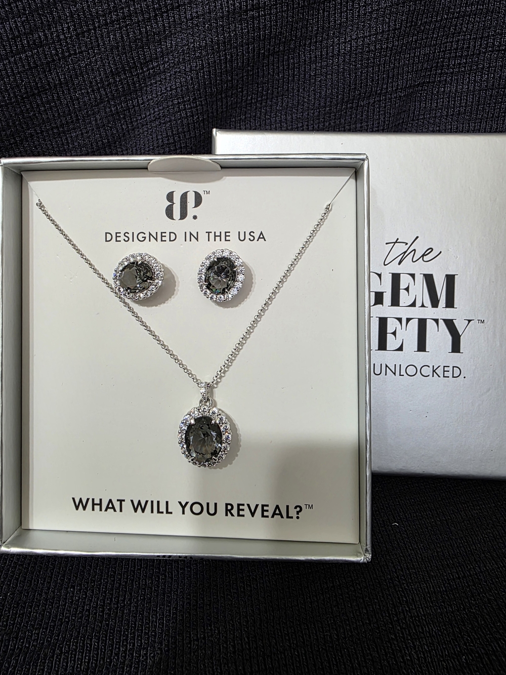 Rhodium Plated Smoky Quartz Necklace & Earring 2424 Set